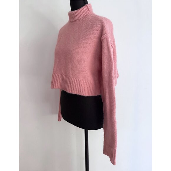 NWT Zara Pink Chunky Oversized Cropped Turtleneck Sweater Pullover Small - Picture 5 of 8